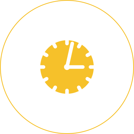Yellow clock icon with a white face, showing time at about 10:10, enclosed in a circular border.