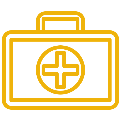 Yellow first aid kit icon with a cross in the center.