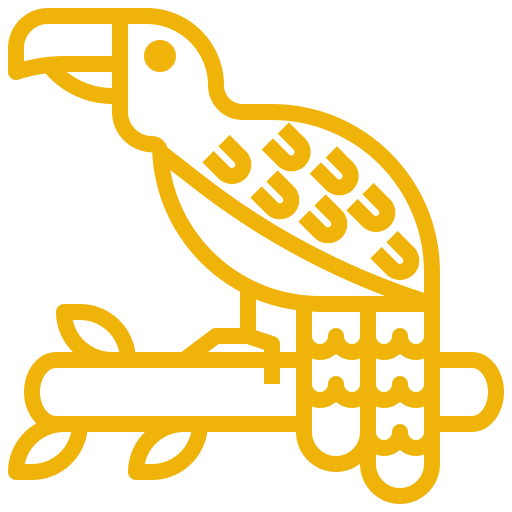 Outline of a toucan perched on a branch, drawn with yellow lines.