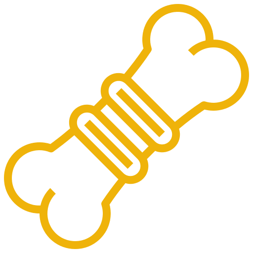 An orange outline of a dog bone with two spiral bands around its center.
