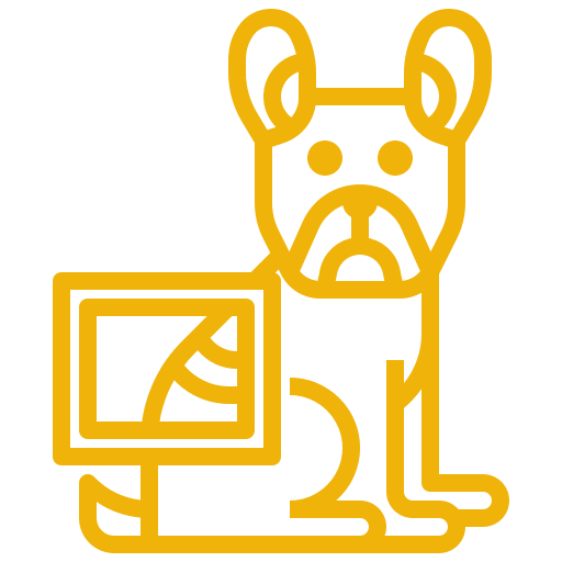 Outline of a dog with a framed wagging tail inside its body.