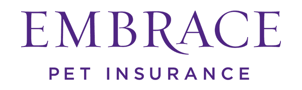 The text reads "Embrace Pet Insurance" in purple uppercase letters.
